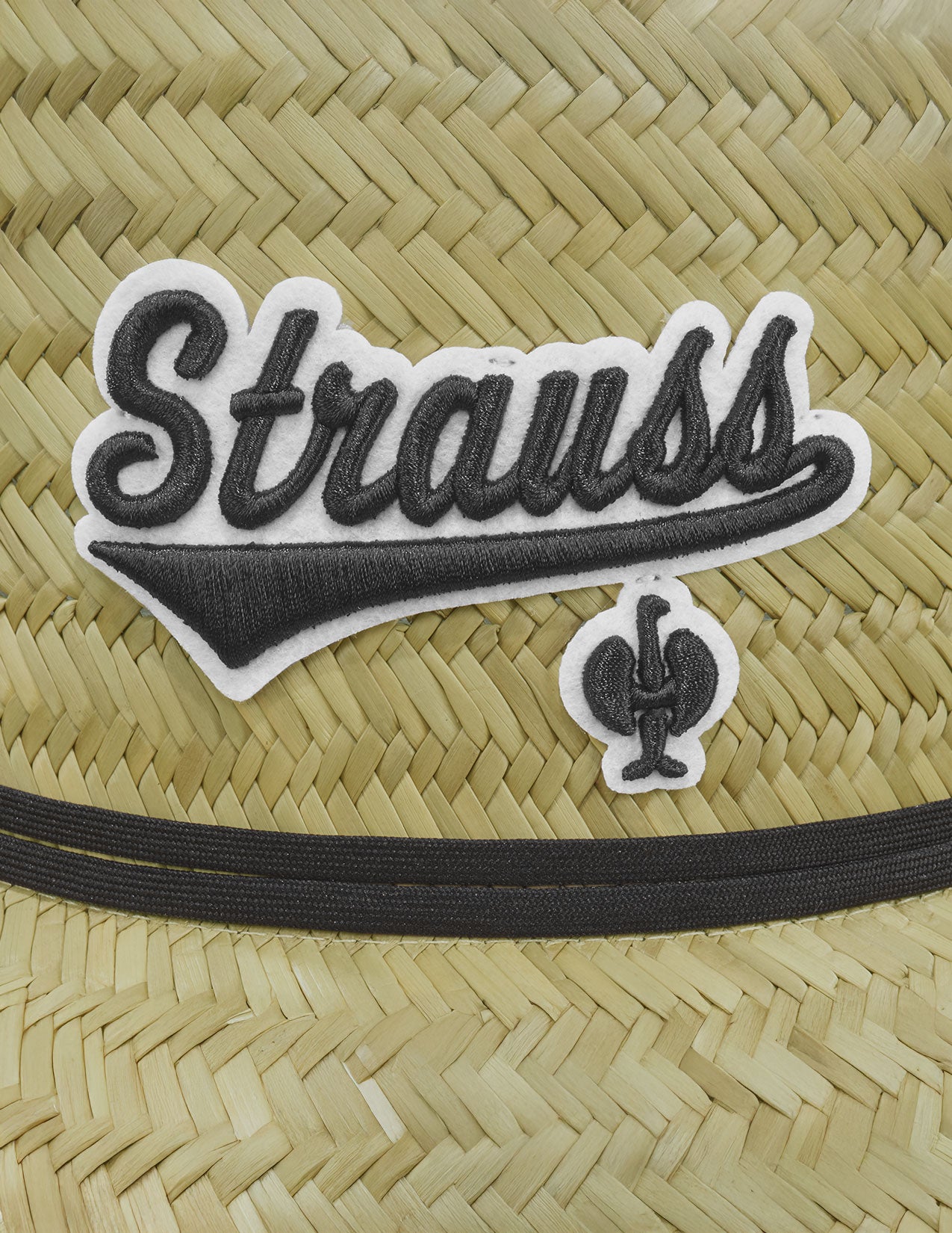 Adjustable Straw Panama Hat with 'Strauss' Logo.