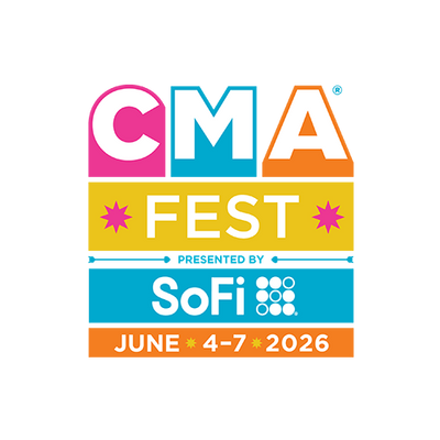 CMA Fest logo with colorful text and 'Presented by SoFi' on a white background