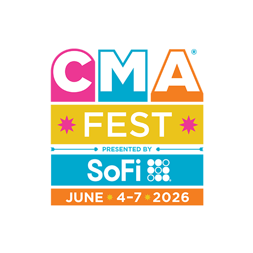 CMA Fest logo with colorful text and 'Presented by SoFi' on a white background
