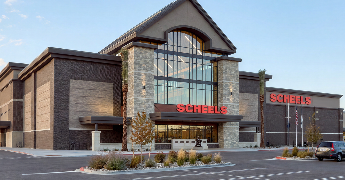 The outside of a scheels store