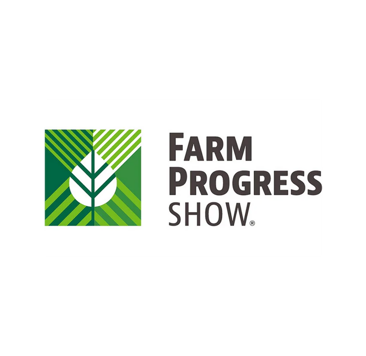 Farm Progress Show logo with a stylized green leaf inside a square on the left and the words Farm Progress Show in bold black letters to the right.