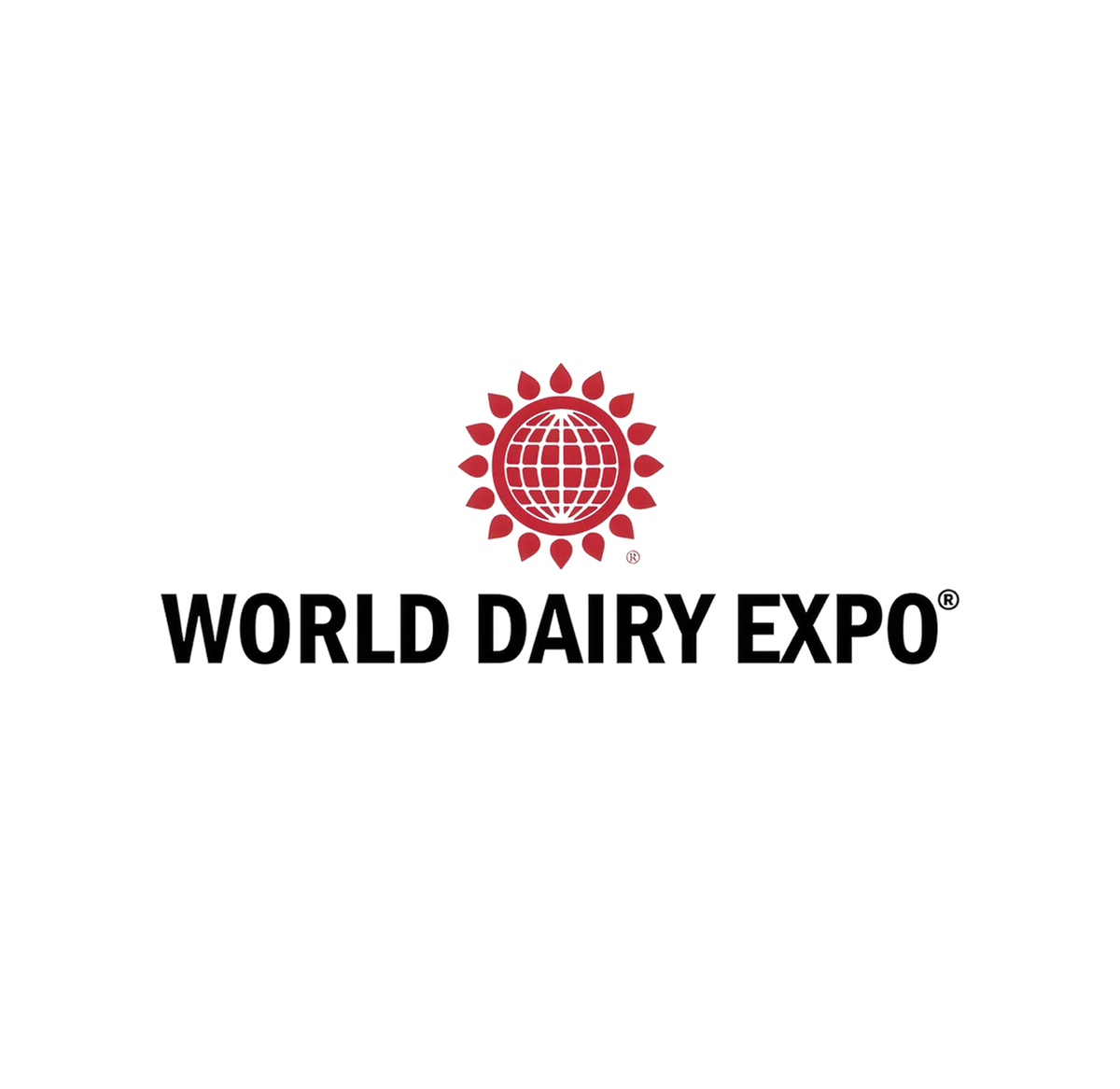 World Dairy Expo logo with a red globe surrounded by red leaf shapes above the text WORLD DAIRY EXPO in bold black letters on a white background.