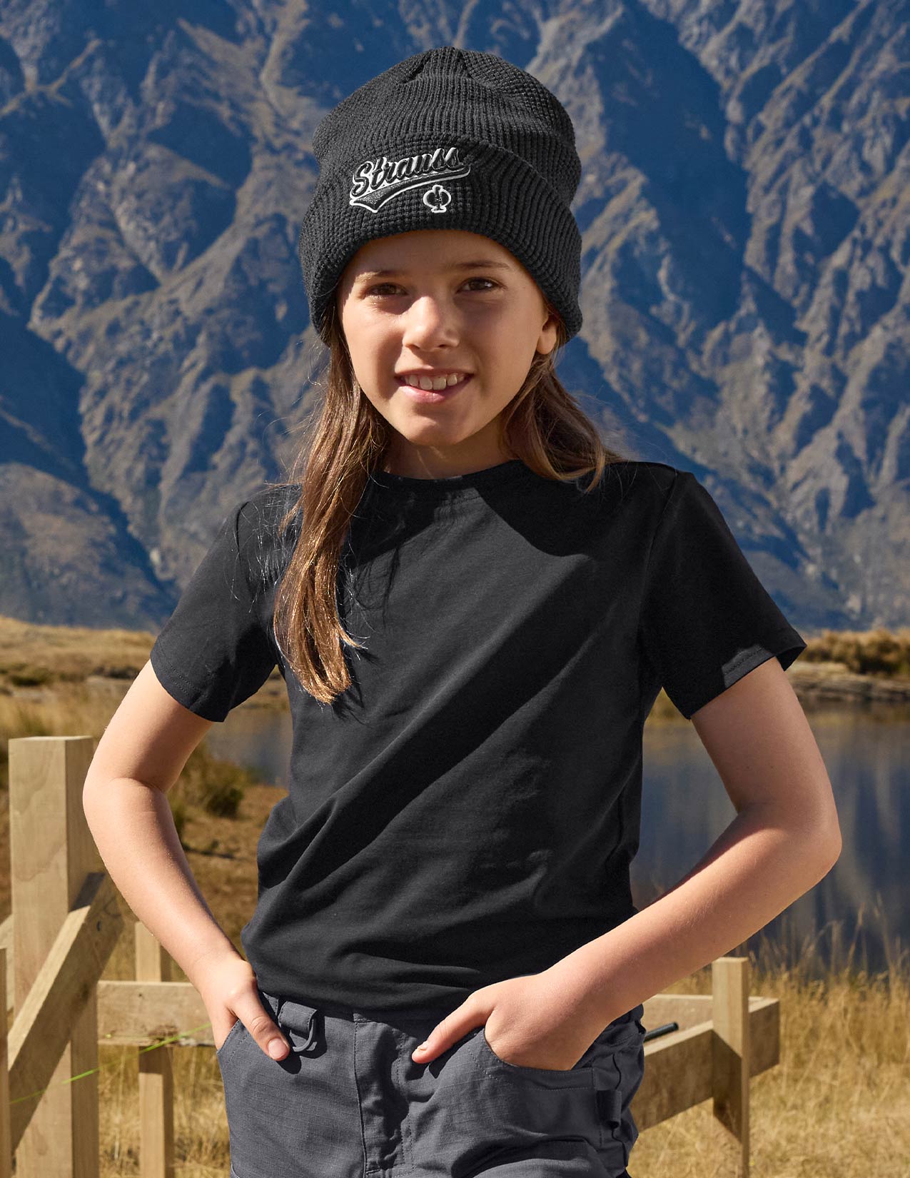 Child with a beanie and black T-shirt