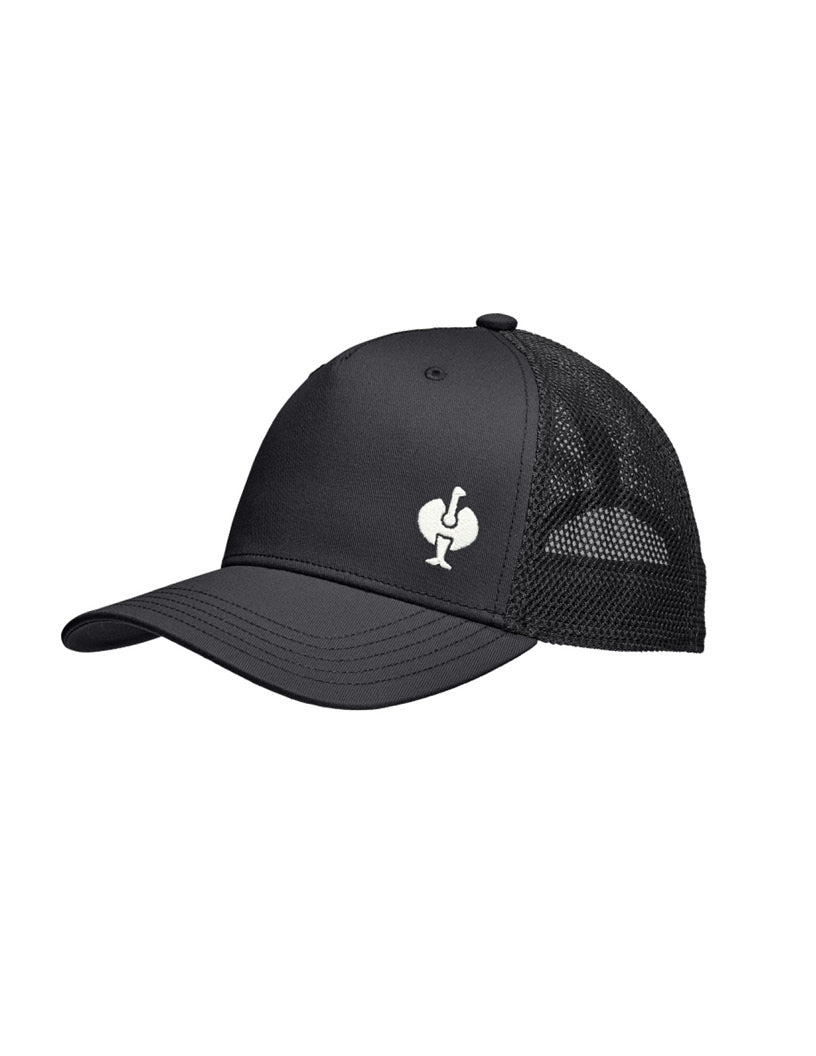 Cap in black with small white ostrich