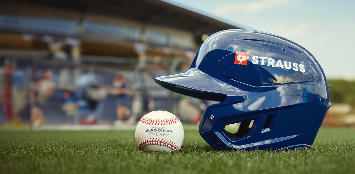 Helmet featuring STRAUSS logo—official partner of the MLB