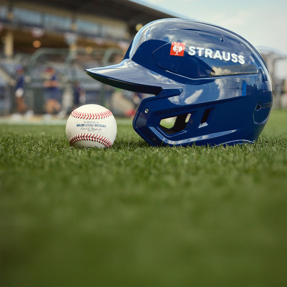 Helmet featuring STRAUSS logo—official partner of the MLB