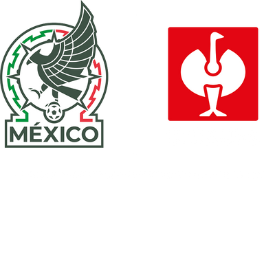 Two logos on a plain white background: the Mexican national team crest with a bird, star, soccer ball, and the word MÉXICO on the left, and the red strauss logo on the right.