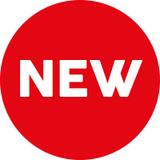 Red circle with the word 'NEW' in white text