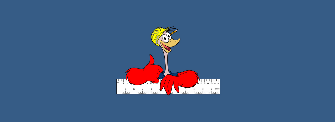 Cartoon character with red shoes and a yellow hat on a blue background