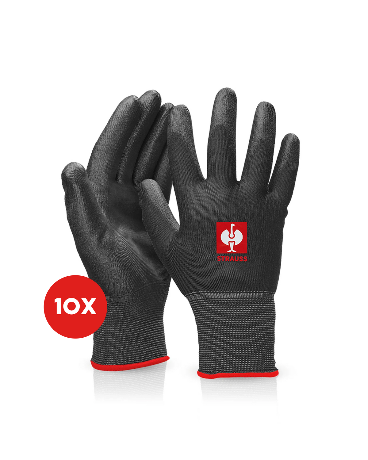 A pair of PU Micro Gloves and a red circle with "10x" written on it
