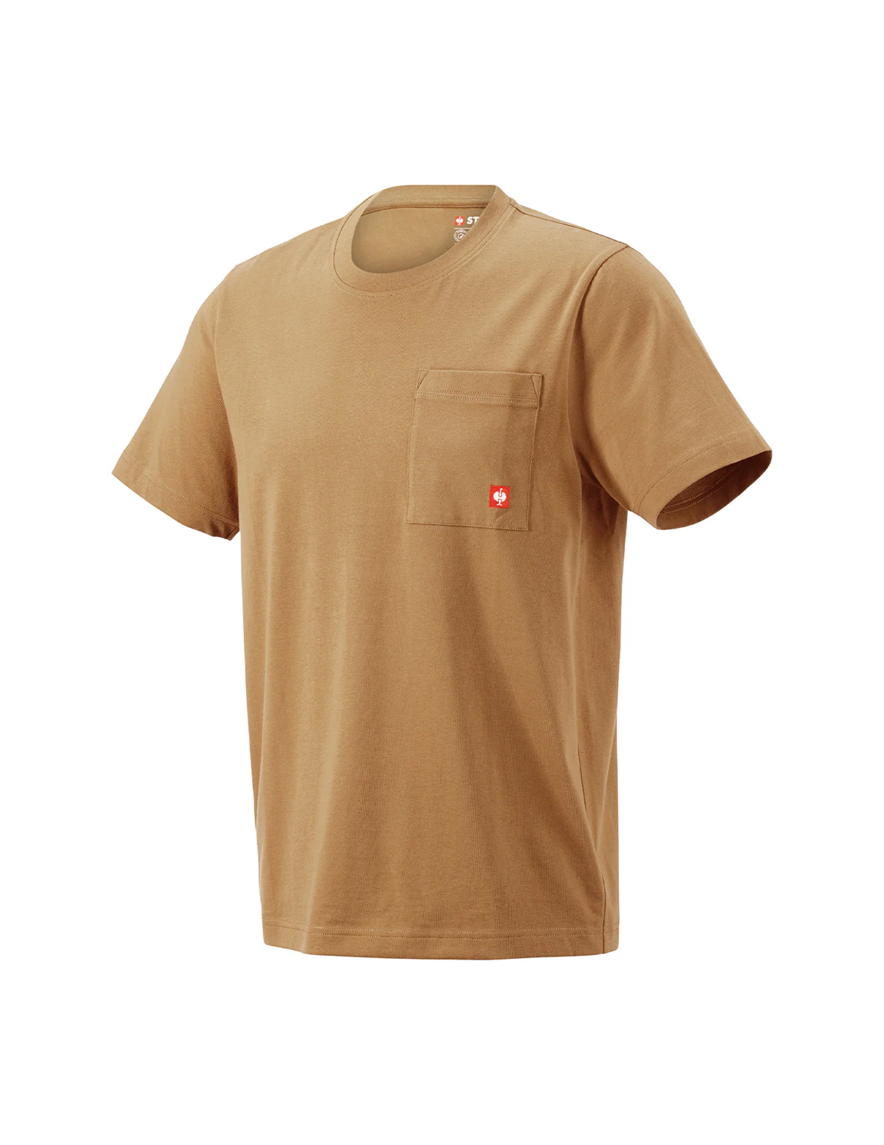 Brown t-shirt with a pocket on a white background