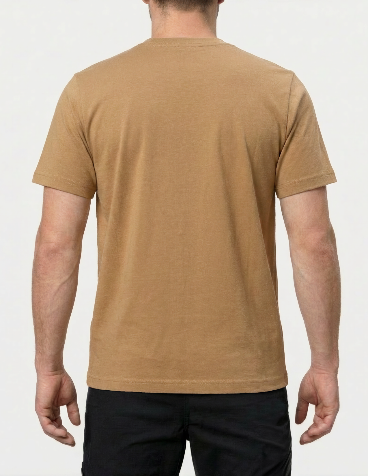 Man wearing a brown t-shirt on a white background