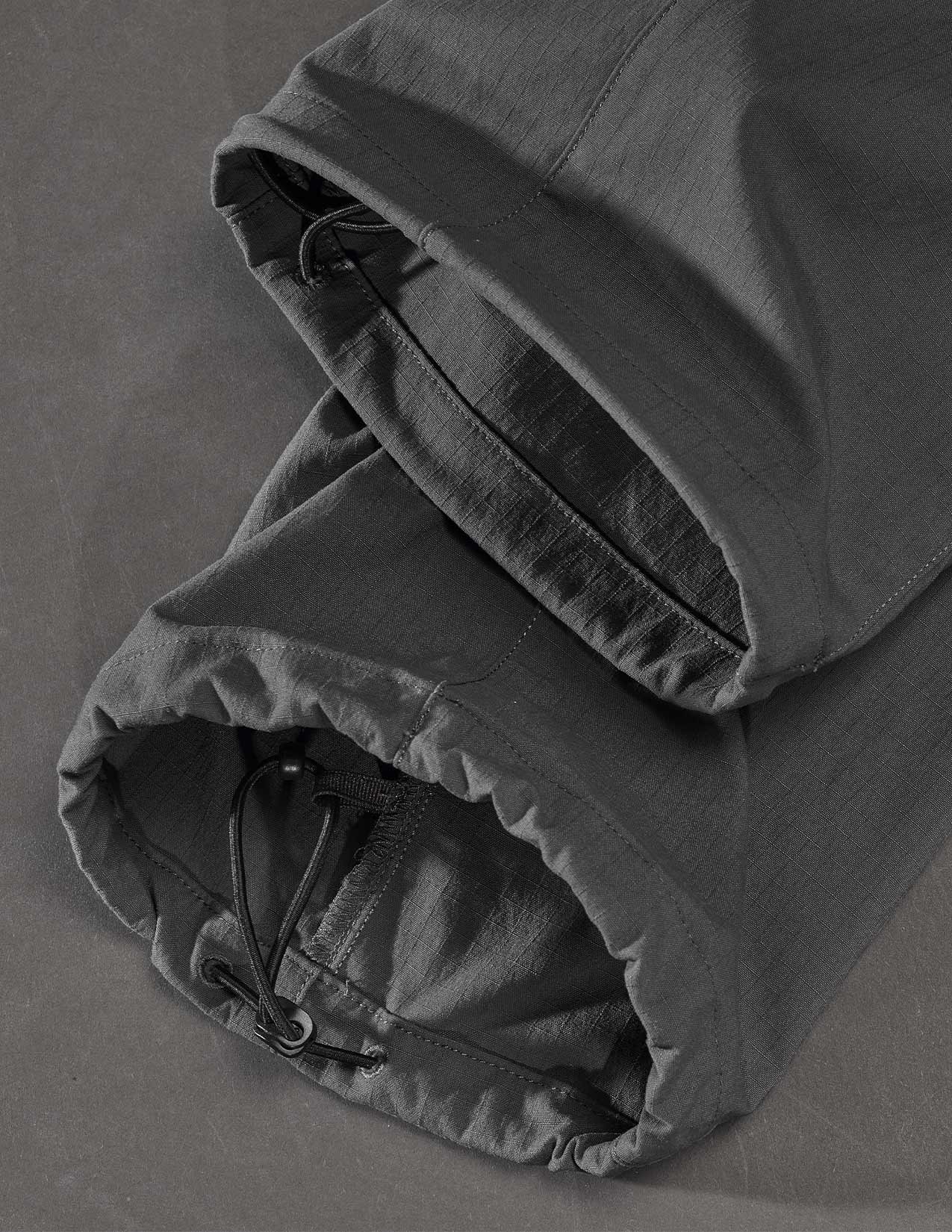 Close-up of the adjustable cuffs at the trouser hem