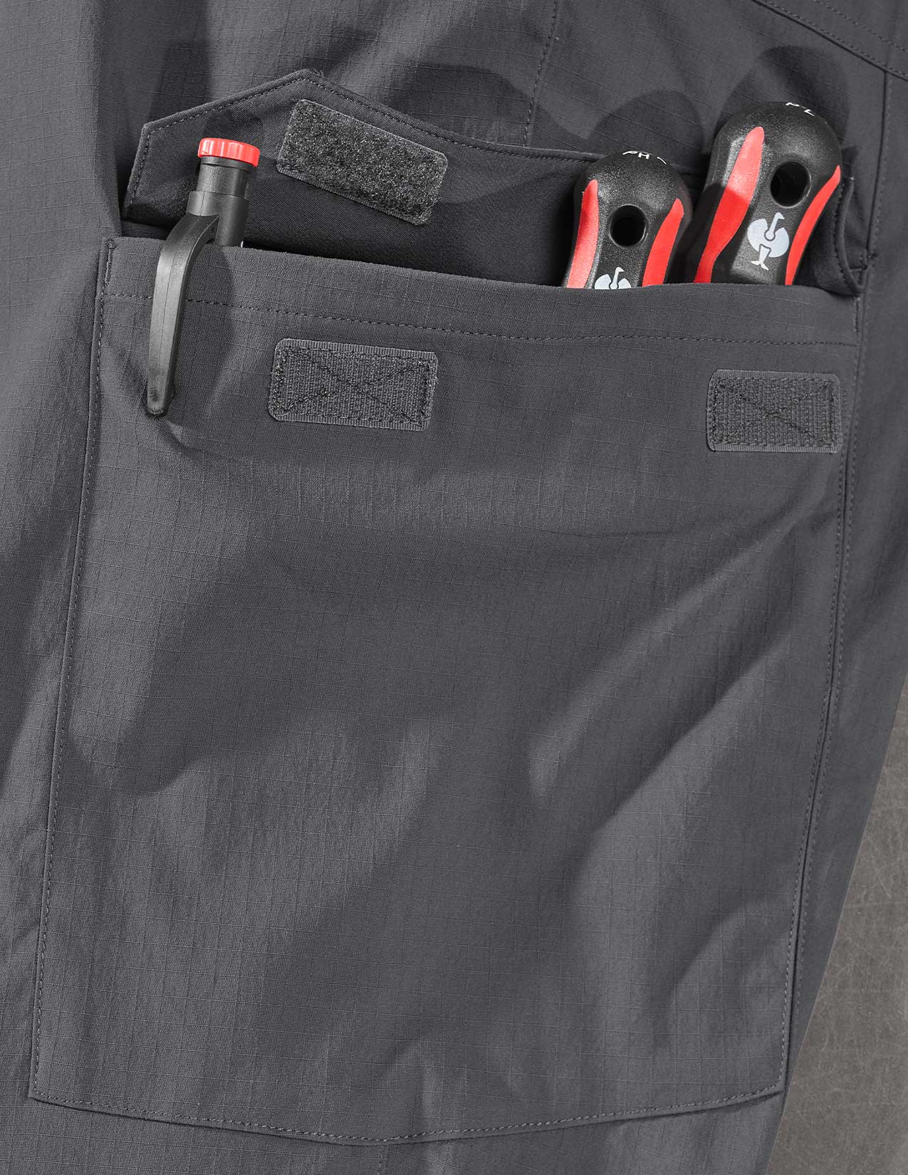Close-up of a pocket with tools inside