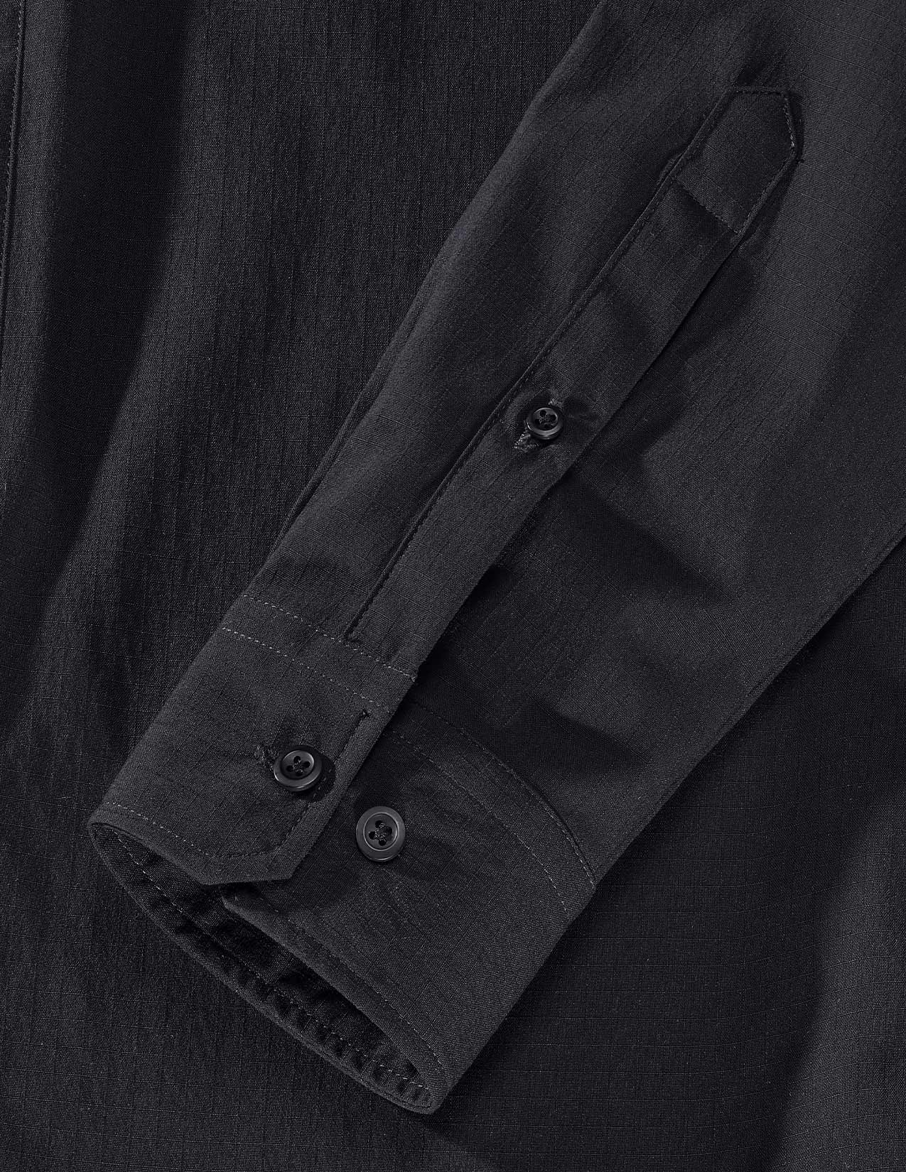 Close-up of a black shirt with buttons 