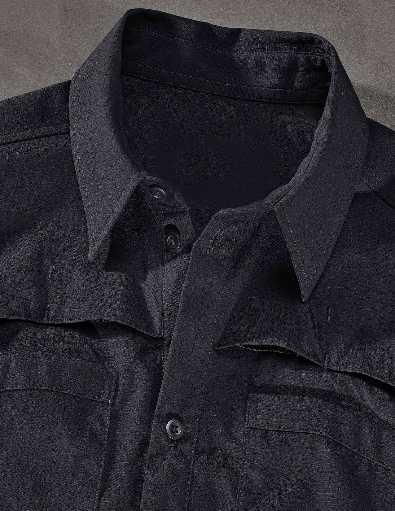 Close up of a black work shirt