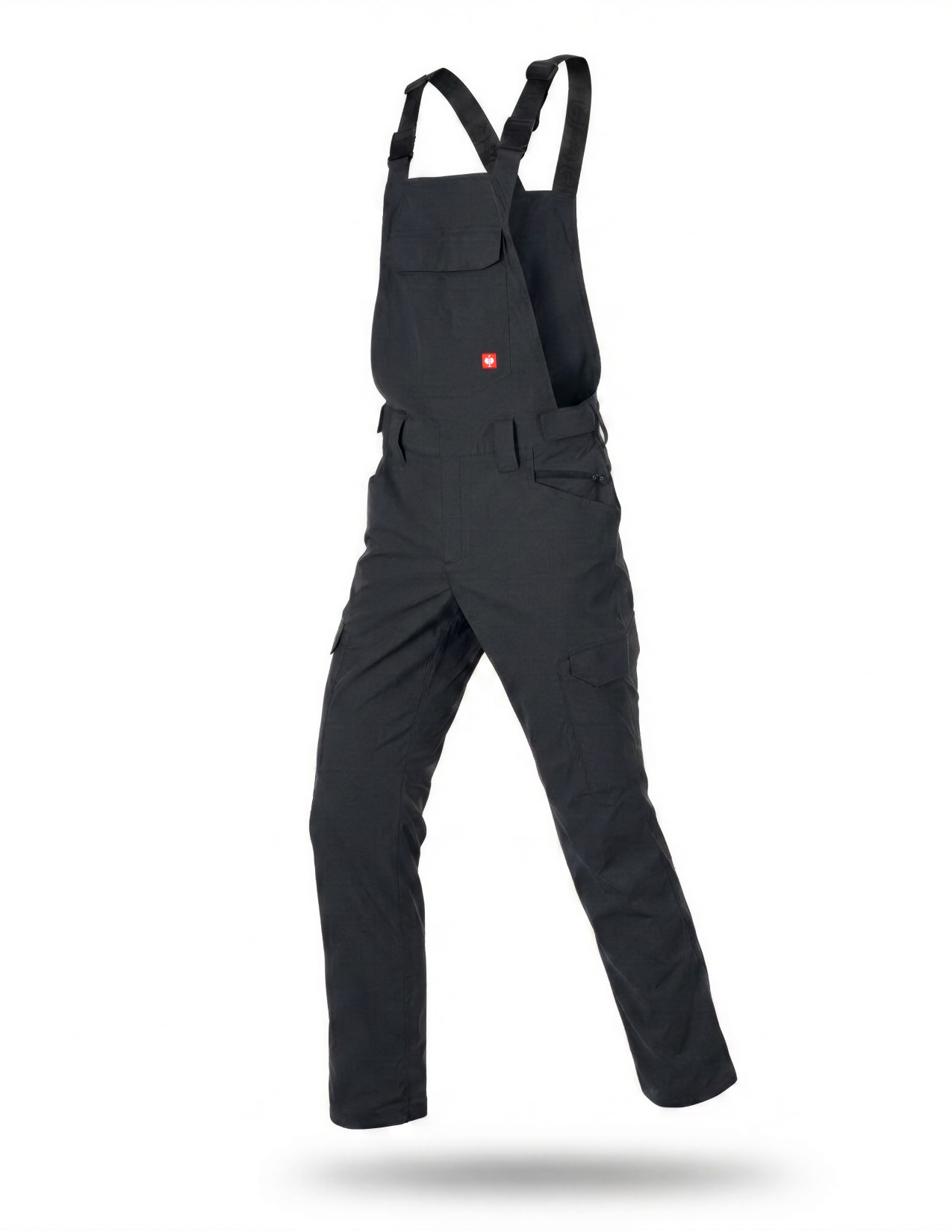 Black bib overalls on a white background