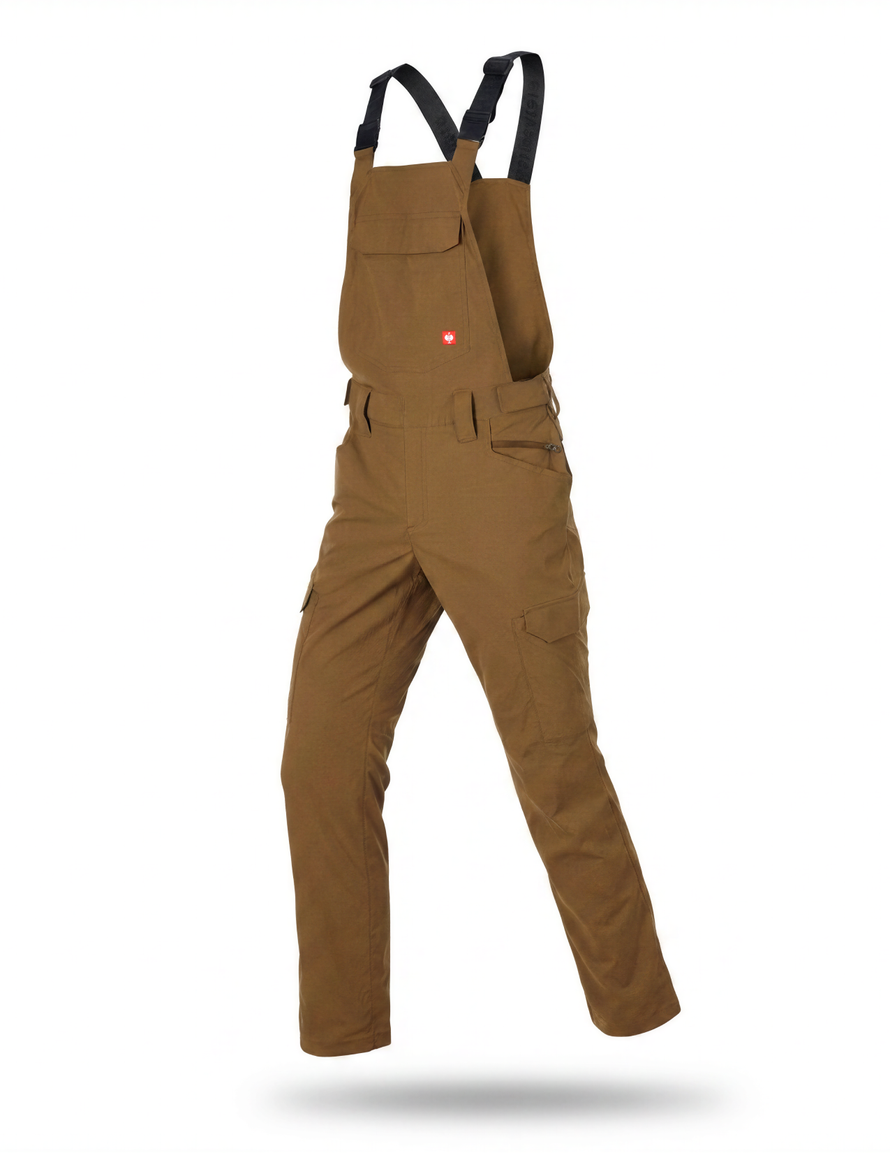 Brown bib overalls on a white background