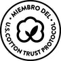 Logo of the U.S. Cotton Trust Protocol with a black border on a white background in spanish