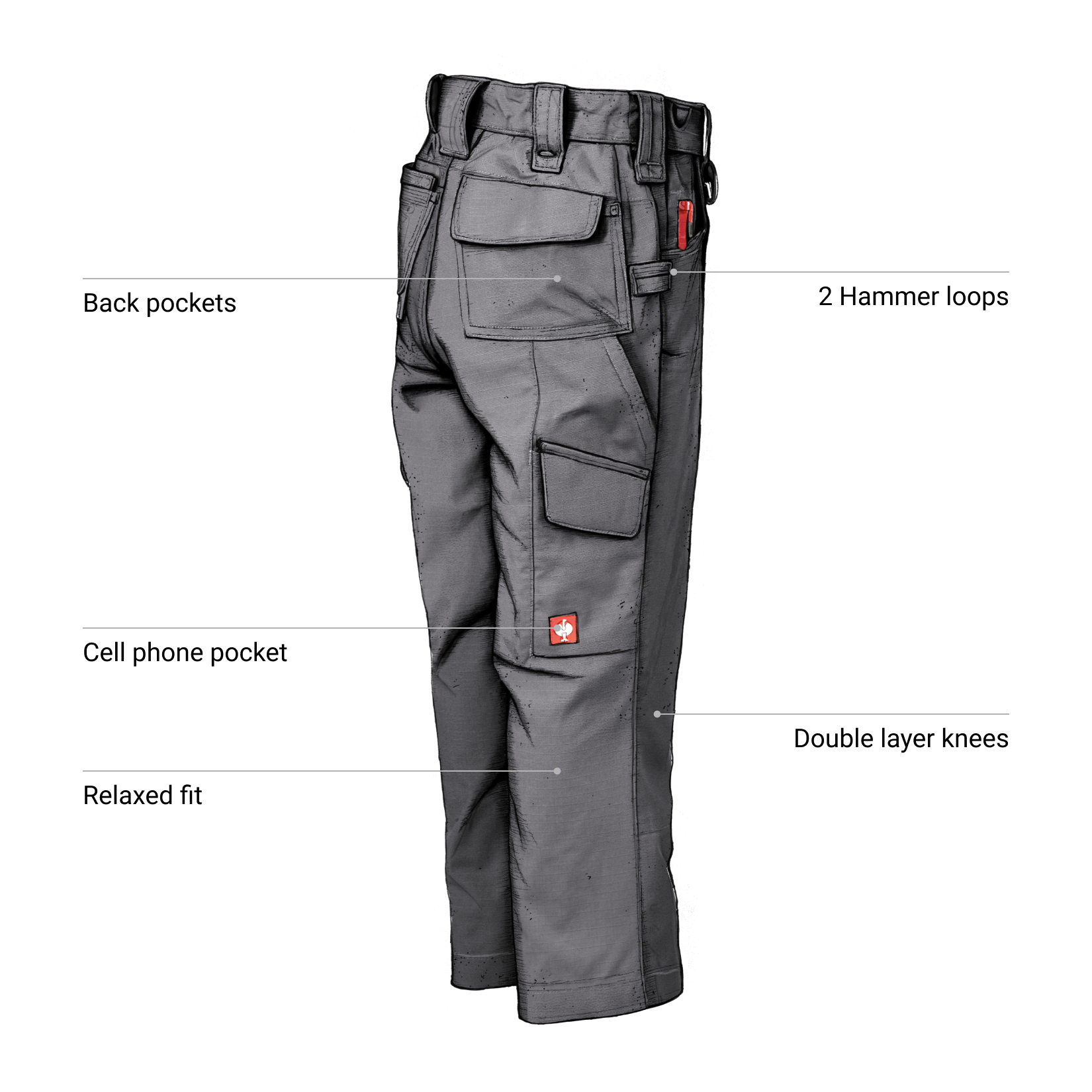 Kids Double Front Ripstop Cargo Pants with arrows pointing to features.