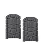 Two gray protective pads with textured surface on a white background