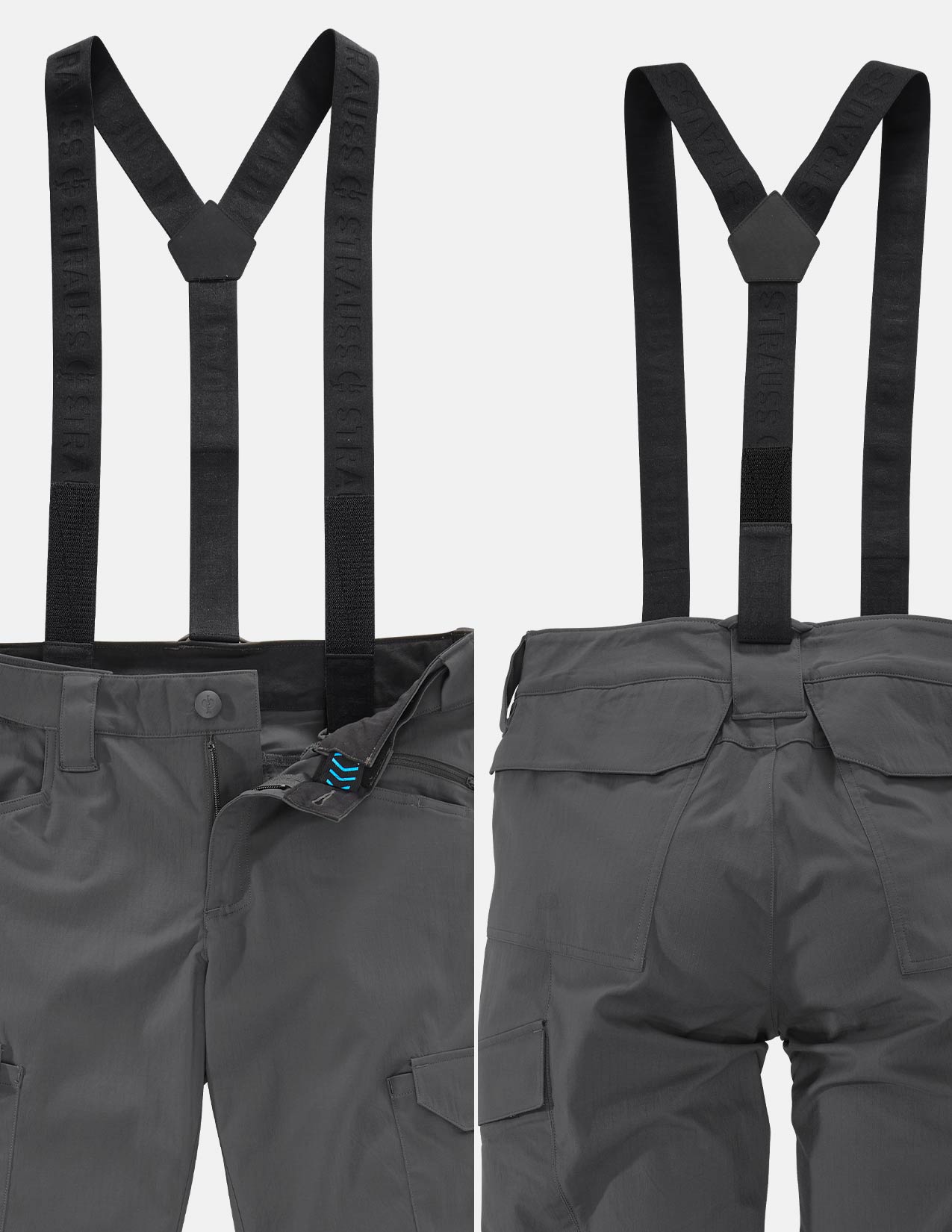The image shows the suspenders on the trousers