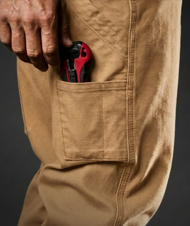 A worker wears STRAUSS e.s.iconic Work Pants showing the pockets.