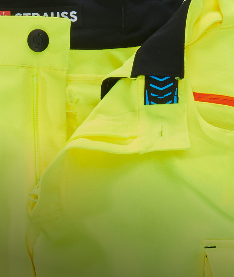 STRAUSS High Visibility Work Pants on a clean product feature card.