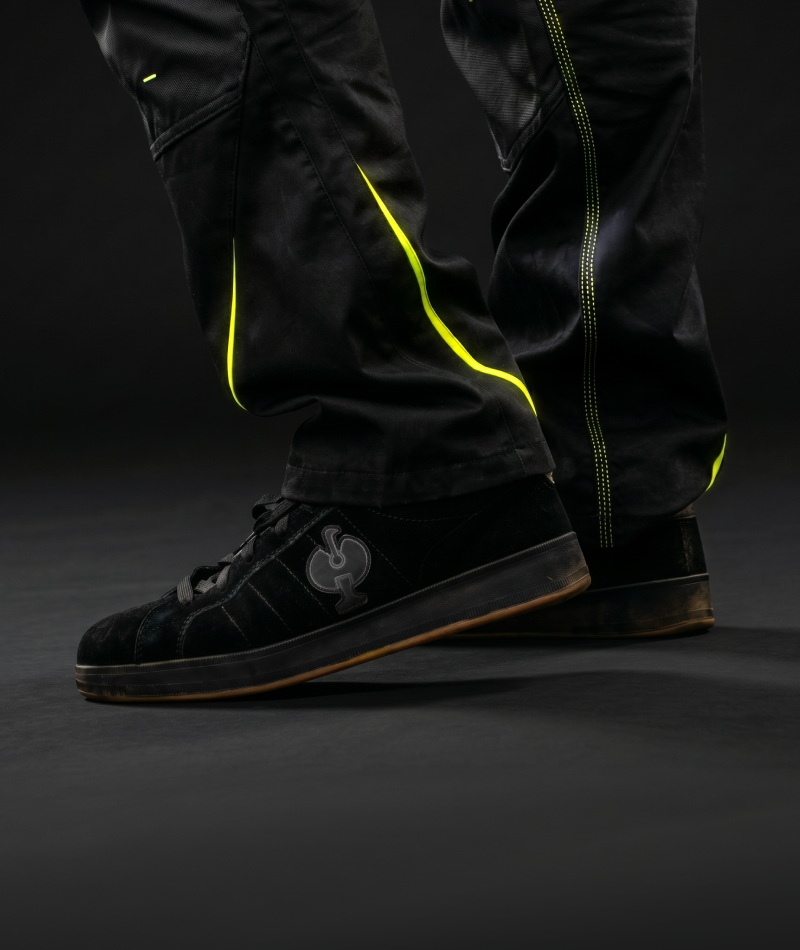 A worker wears STRAUSS e.s.motion 2020 Cargo Work Pants in an active work scene.