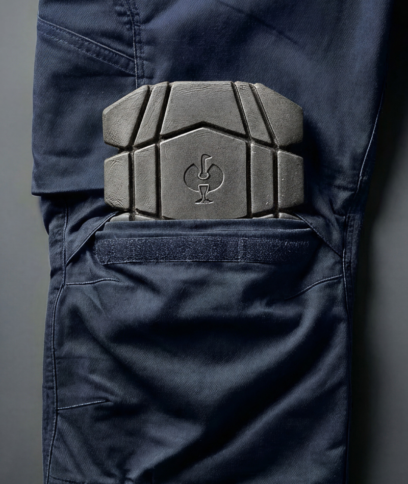 Close-up of STRAUSS e.s.motion ten Cargo Work Pants showing cargo pockets and tool storage.