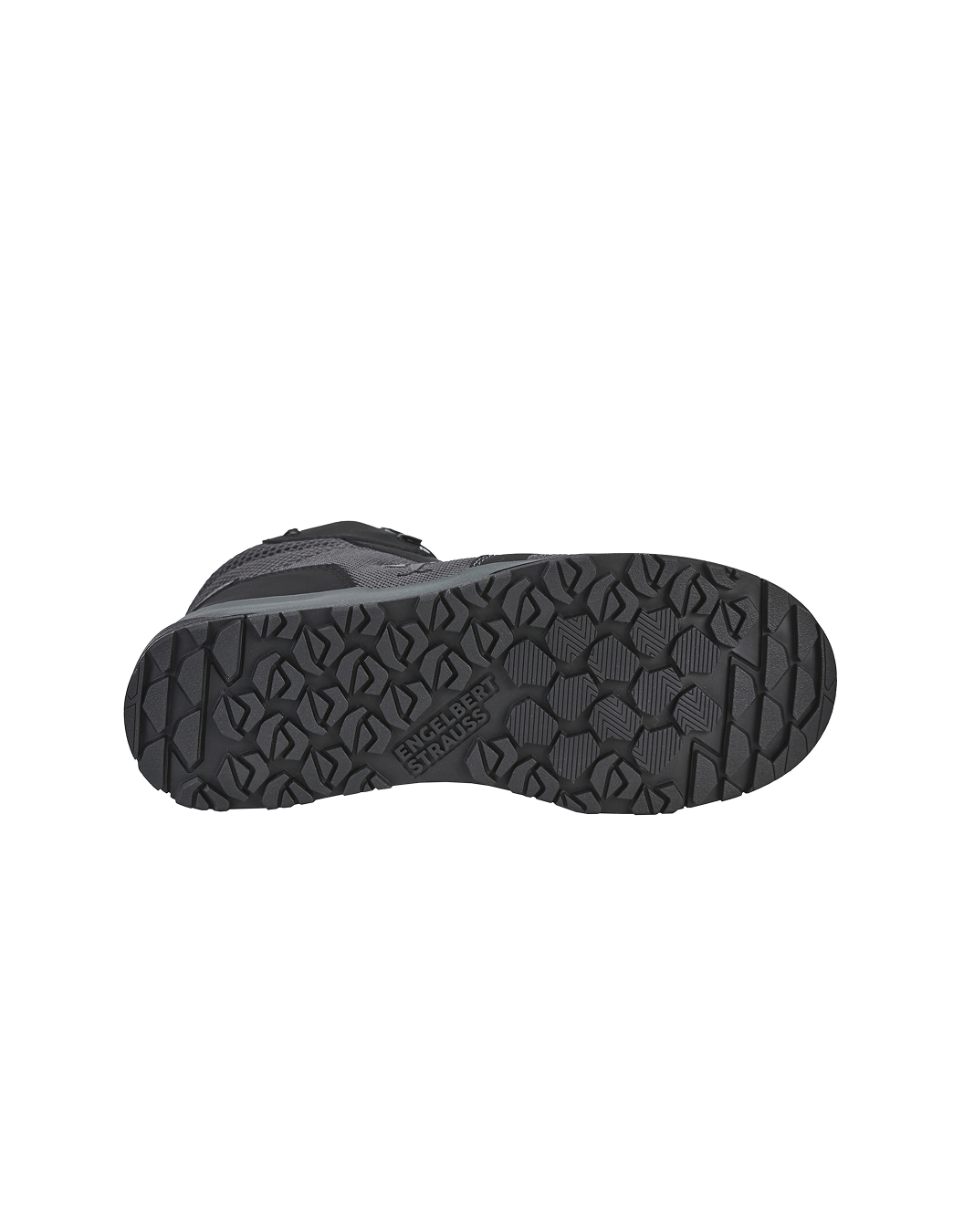 STRAUSS Murcia Mid Steel Toe Work Boot in carbon grey, seen from the bottom, on a light grey background